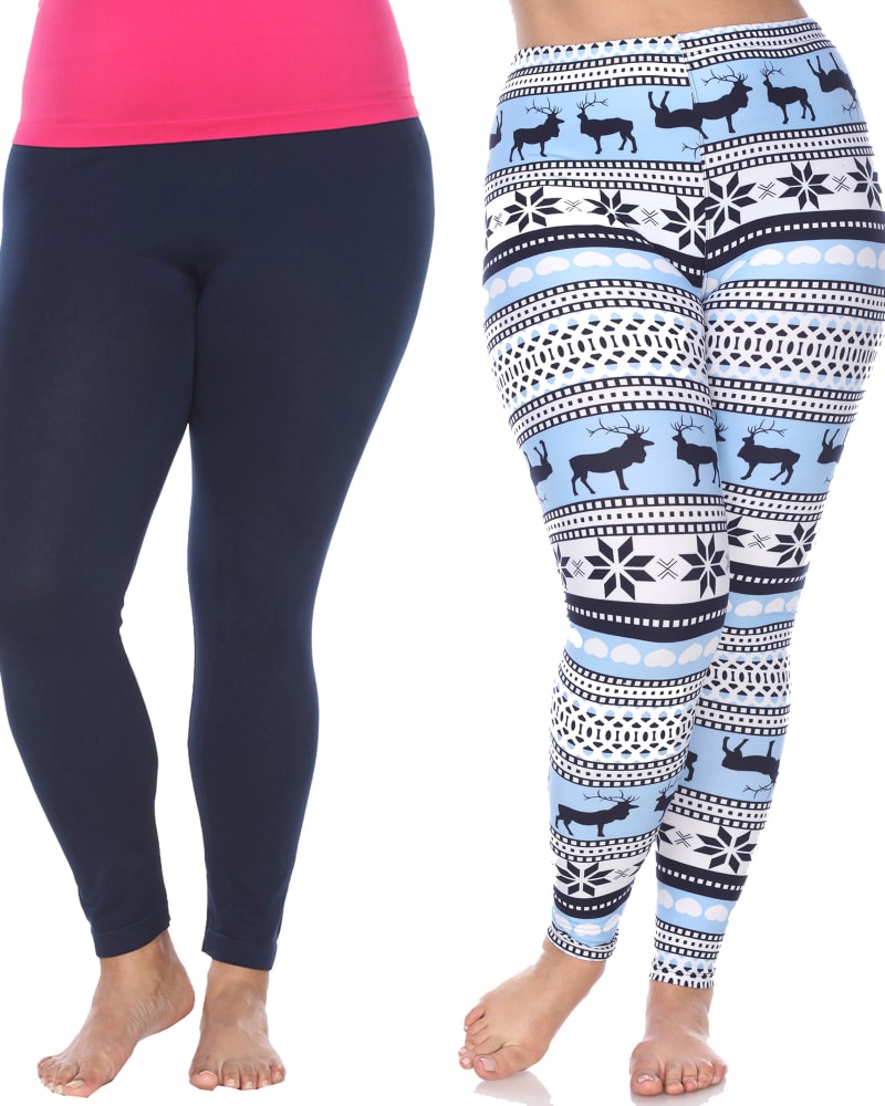 Side of a model wearing a size one-size-fits-all Pack of 2 Printed Leggings in PACK 253 - Navy by White Mark. | dia_product_style_image_id:249885